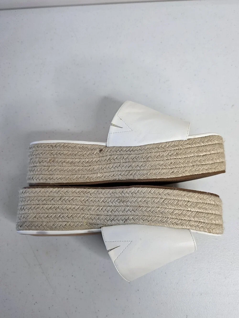 Lulus O'ahu White Espadrille Platforms Size 8 Soft Faux Leather Slides Coastal